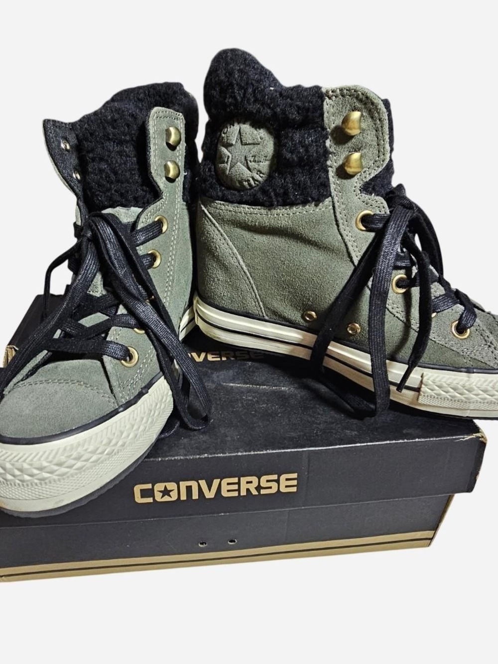 Converse Olive Green and Black Sherpa High-Top Sneakers